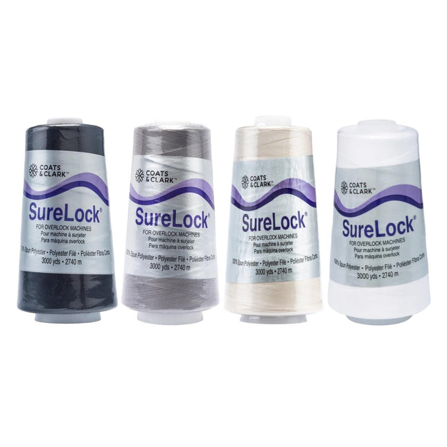 Coats & Clark - SureLock Serger Thread - 4 Cones (Black, Grey, Natural, White)