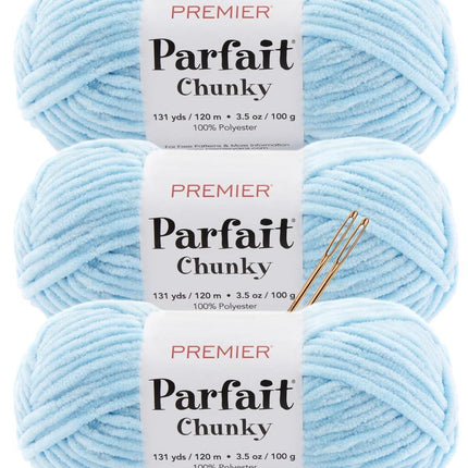 Premier Yarns Parfait Chunky Chenille Yarn - 3 Pack with Tapestry Needles, Super Bulky #6, Oeko-TEX Certified, 131 Yards Each (Parent)