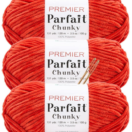 Premier Yarns Parfait Chunky Chenille Yarn - 3 Pack with Tapestry Needles, Super Bulky #6, Oeko-TEX Certified, 131 Yards Each (Parent)