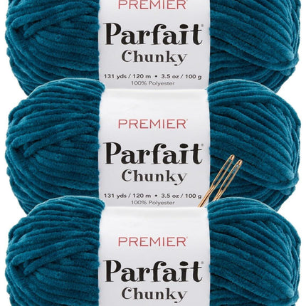 Premier Yarns Parfait Chunky Chenille Yarn - 3 Pack with Tapestry Needles, Super Bulky #6, Oeko-TEX Certified, 131 Yards Each (Parent)