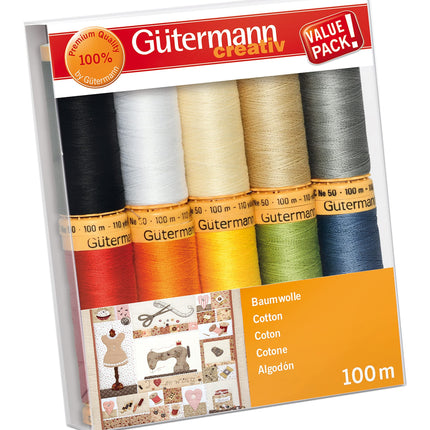 Gütermann Creativ 10 Reels of 100% Cotton, Multi-Coloured