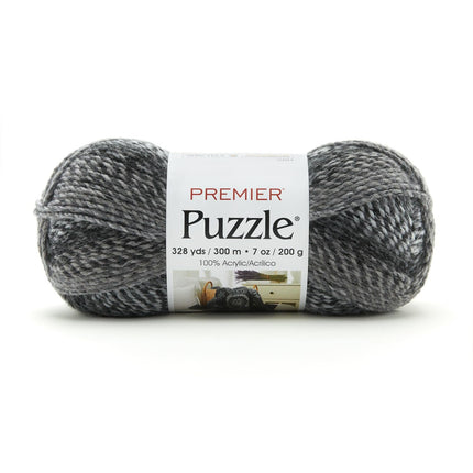 Premier Yarns Puzzle Bulky Yarn 3-Pack with Gauge Tool, 100% Acrylic Soft Self-Striping #5 Weight Craft Cakes for Crochet Sweaters and Blankets, 984 Yds Total