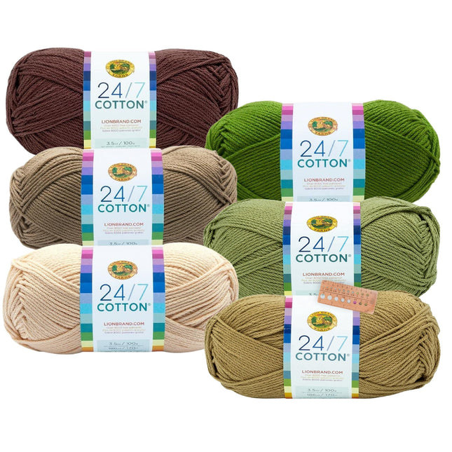 Lion Brand Yarn - 24/7 Cotton - Six Skein Assortment (Olive Tree)