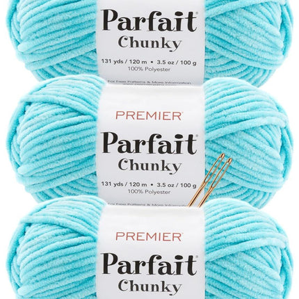 Premier Yarns Parfait Chunky Chenille Yarn - 3 Pack with Tapestry Needles, Super Bulky #6, Oeko-TEX Certified, 131 Yards Each (Parent)