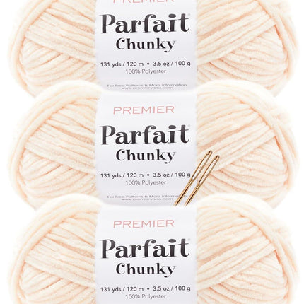 Premier Yarns Parfait Chunky Chenille Yarn - 3 Pack with Tapestry Needles, Super Bulky #6, Oeko-TEX Certified, 131 Yards Each (Parent)