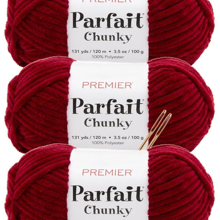 Premier Yarns Parfait Chunky Chenille Yarn - 3 Pack with Tapestry Needles, Super Bulky #6, Oeko-TEX Certified, 131 Yards Each (Parent)