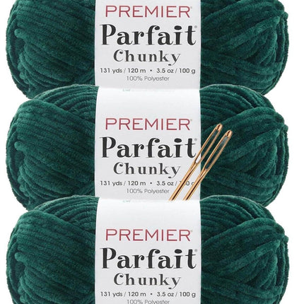Premier Yarns Parfait Chunky Chenille Yarn - 3 Pack with Tapestry Needles, Super Bulky #6, Oeko-TEX Certified, 131 Yards Each (Parent)
