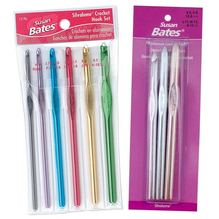 Susan Bates Silvalume Crochet Hook Sets in Pouch Sizes F, G, H, I, J, K, L, M, N