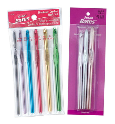 Susan Bates Silvalume Crochet Hook Sets in Pouch Sizes F, G, H, I, J, K, L, M, N