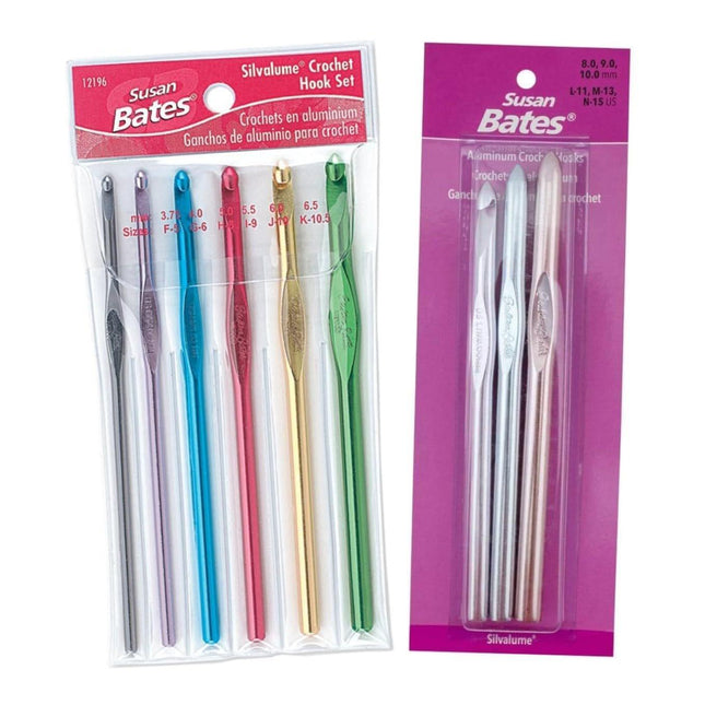 Susan Bates Silvalume Crochet Hook Sets in Pouch Sizes F, G, H, I, J, K, L, M, N