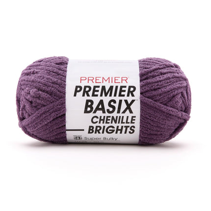 Premier Yarns Basix Chenille Brights Super-Bulky 3-Pack with Tapestry Needles, 100% Polyester #6 Weight Skeins for Crochet and Knitting Blankets, 336 Yds
