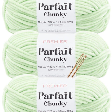 Premier Yarns Parfait Chunky Chenille Yarn - 3 Pack with Tapestry Needles, Super Bulky #6, Oeko-TEX Certified, 131 Yards Each (Parent)