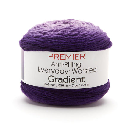 Premier Yarns Everyday Worsted Gradient 3-Pack with Gauge Tool, 100% Anti-Pilling Acrylic #4 Medium Ombre Cakes for Crochet and Knitting, 1080 Yds