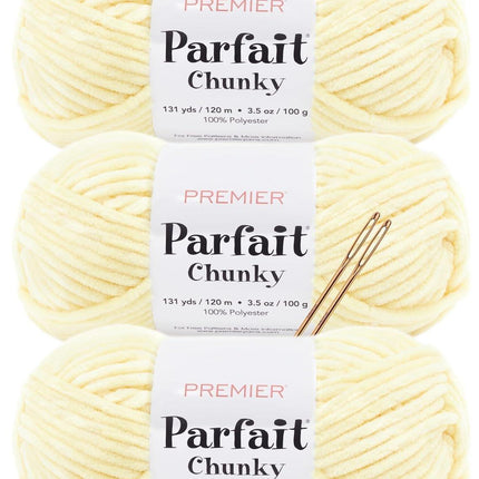 Premier Yarns Parfait Chunky Chenille Yarn - 3 Pack with Tapestry Needles, Super Bulky #6, Oeko-TEX Certified, 131 Yards Each (Parent)