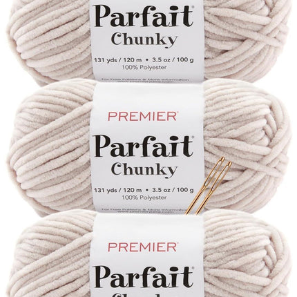 Premier Yarns Parfait Chunky Chenille Yarn - 3 Pack with Tapestry Needles, Super Bulky #6, Oeko-TEX Certified, 131 Yards Each (Parent)