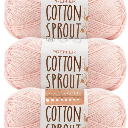 Premier Yarns Cotton Sprout Worsted Medium 3-Pack with Gauge Tool, 100% Natural Cotton #4 Weight Skeins for Crochet Dishcloths and Blankets, 540 Yds (Parent)