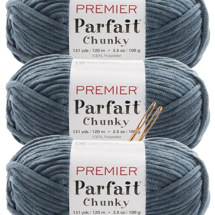 Premier Yarns Parfait Chunky Chenille Yarn - 3 Pack with Tapestry Needles, Super Bulky #6, Oeko-TEX Certified, 131 Yards Each (Parent)