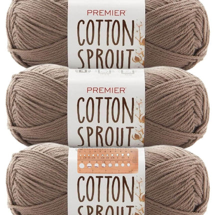 Premier Yarns Cotton Sprout Worsted Medium 3-Pack with Gauge Tool, 100% Natural Cotton #4 Weight Skeins for Crochet Dishcloths and Blankets, 540 Yds (Parent)