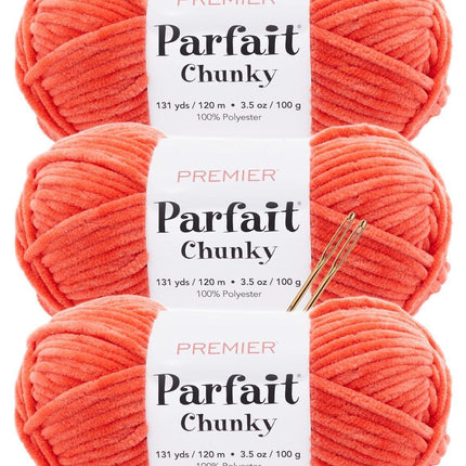 Premier Yarns Parfait Chunky Chenille Yarn - 3 Pack with Tapestry Needles, Super Bulky #6, Oeko-TEX Certified, 131 Yards Each (Parent)