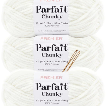 Premier Yarns Parfait Chunky Chenille Yarn - 3 Pack with Tapestry Needles, Super Bulky #6, Oeko-TEX Certified, 131 Yards Each (Parent)