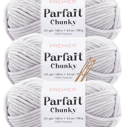 Premier Yarns Parfait Chunky Chenille Yarn - 3 Pack with Tapestry Needles, Super Bulky #6, Oeko-TEX Certified, 131 Yards Each (Parent)