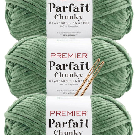Premier Yarns Parfait Chunky Chenille Yarn - 3 Pack with Tapestry Needles, Super Bulky #6, Oeko-TEX Certified, 131 Yards Each (Parent)