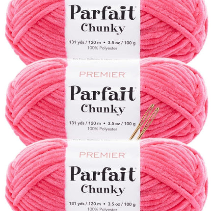 Premier Yarns Parfait Chunky Chenille Yarn - 3 Pack with Tapestry Needles, Super Bulky #6, Oeko-TEX Certified, 131 Yards Each (Parent)