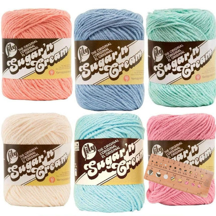 Variety Assortment Lily Sugar 'n Cream Yarn Bundle 100% Cotton Worsted #4 Weight Solids & Ombres with Needle Gauge (Mix 241)
