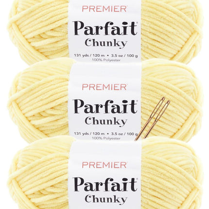 Premier Yarns Parfait Chunky Chenille Yarn - 3 Pack with Tapestry Needles, Super Bulky #6, Oeko-TEX Certified, 131 Yards Each (Parent)