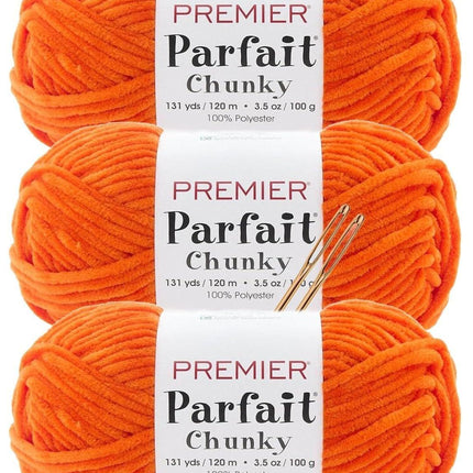 Premier Yarns Parfait Chunky Chenille Yarn - 3 Pack with Tapestry Needles, Super Bulky #6, Oeko-TEX Certified, 131 Yards Each (Parent)
