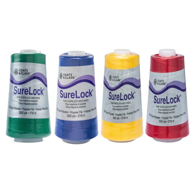 Coats & Clark - SureLock Serger Thread - 4 Cones (Red, Yellow, Blue, Green)