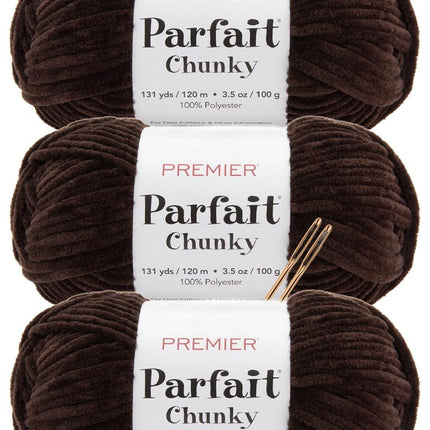 Premier Yarns Parfait Chunky Chenille Yarn - 3 Pack with Tapestry Needles, Super Bulky #6, Oeko-TEX Certified, 131 Yards Each (Parent)