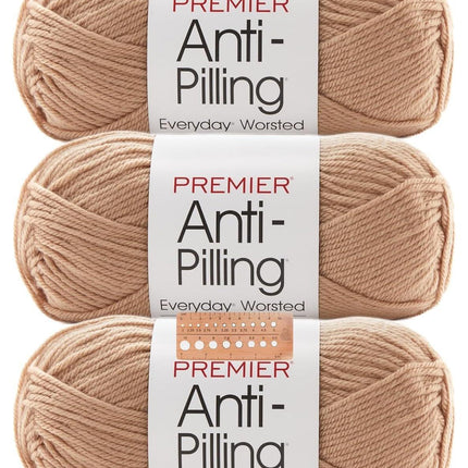 Premier Yarns Anti-Pilling Everyday Worsted Yarn 3-Pack with Gauge Tool, 100% Acrylic Medium #4 Weight Skeins for Crochet and Knitting Baby Blankets, 540 Yds (Pumpkin)