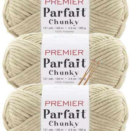 Premier Yarns Parfait Chunky Chenille Yarn - 3 Pack with Tapestry Needles, Super Bulky #6, Oeko-TEX Certified, 131 Yards Each (Parent)