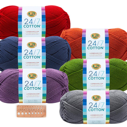 Lion Brand Yarn - 24/7 Cotton - 6 Skein Assortment (Landscape)