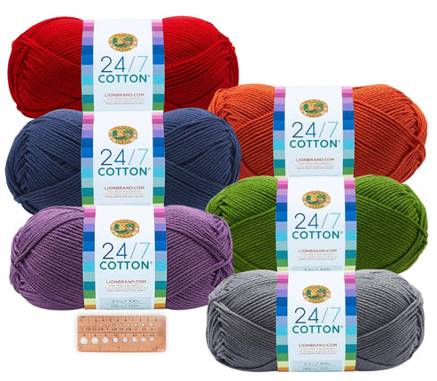 Lion Brand Yarn - 24/7 Cotton - 6 Skein Assortment (Landscape)