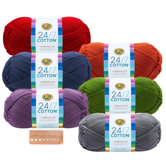 Lion Brand Yarn - 24/7 Cotton - 6 Skein Assortment (Landscape)