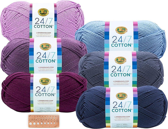 Lion Brand Yarn - 24/7 Cotton - 6 Skein Assortment (Mix 10)