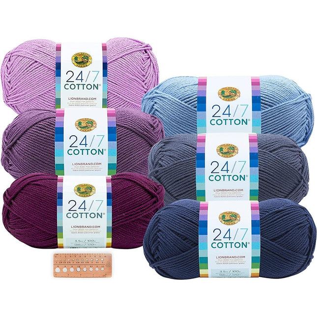 Lion Brand Yarn - 24/7 Cotton - 6 Skein Assortment (Mix 10)