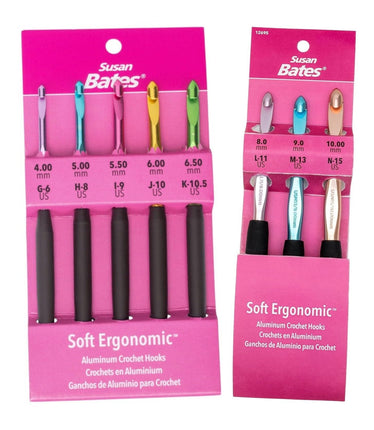 Susan Bates Soft Ergonomic Aluminum Crochet Hook Sets - Sizes G, H, I, J, K, L, M, N