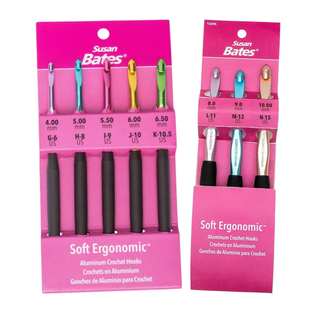 Susan Bates Soft Ergonomic Aluminum Crochet Hook Sets - Sizes G, H, I, J, K, L, M, N