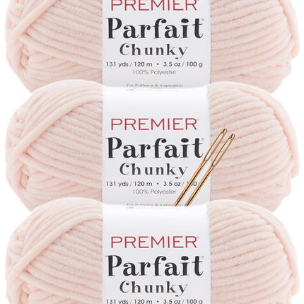 Premier Yarns Parfait Chunky Chenille Yarn - 3 Pack with Tapestry Needles, Super Bulky #6, Oeko-TEX Certified, 131 Yards Each (Parent)