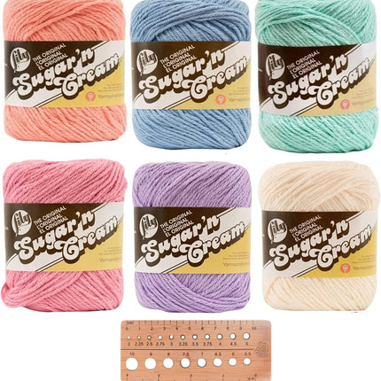 Lily Sugar 'n Cream Yarn Bundle 6 Balls 100% Cotton Plus Bamboo Knitting Gauge Worsted #4 Weight (Mix 105)