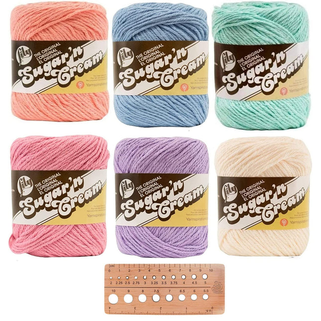 Lily Sugar 'n Cream Yarn Bundle 6 Balls 100% Cotton Plus Bamboo Knitting Gauge Worsted #4 Weight (Mix 105)