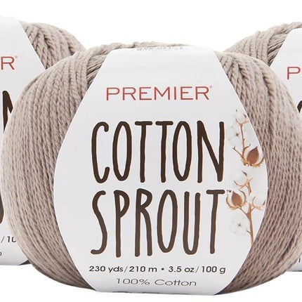 Premier Yarns Cotton Sprout DK Light 3-Pack with Gauge Tool, 100% Un-Mercerized Cotton #3 Weight Skeins for Crochet and Knitting, 690 Yds (Parent)