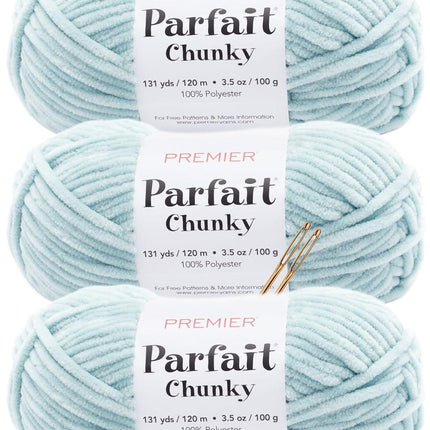 Premier Yarns Parfait Chunky Chenille Yarn - 3 Pack with Tapestry Needles, Super Bulky #6, Oeko-TEX Certified, 131 Yards Each (Parent)