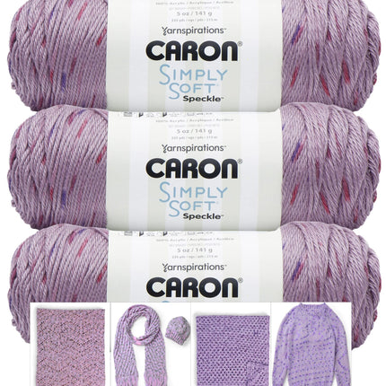 Caron Simple Soft Speckle Yarn - 3 Pack with Pattern Cards in Color (Snapdragon)