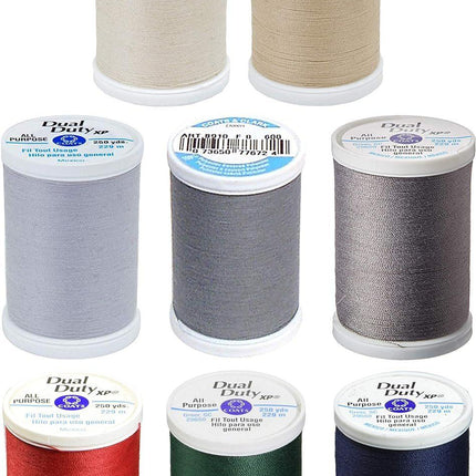 8 Color Bundle - Dual Duty XP General Purpose Thread 250yds Each - Natural + Buff + Dark Silver + Light Slate + Stone + Atomic Red + Hunter Green & Navy