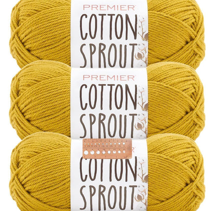 Premier Yarns Cotton Sprout Worsted Medium 3-Pack with Gauge Tool, 100% Natural Cotton #4 Weight Skeins for Crochet Dishcloths and Blankets, 540 Yds (Parent)