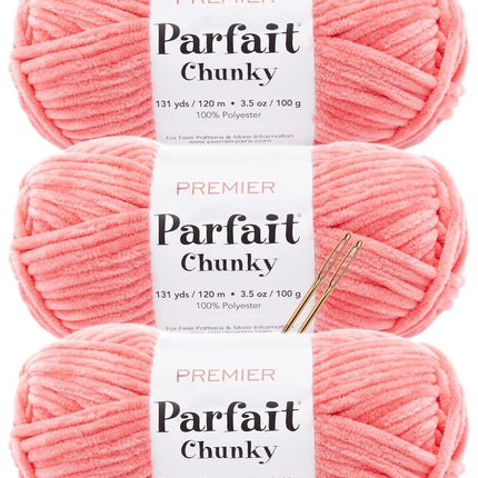 Premier Yarns Parfait Chunky Chenille Yarn - 3 Pack with Tapestry Needles, Super Bulky #6, Oeko-TEX Certified, 131 Yards Each (Parent)